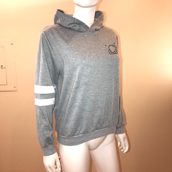 Jersey Stripe Pullover Hoodie Sweatshirt Womens Size XL Junior Grey Saturn - Picture 1 of 11